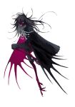  black_hair black_wings blue_eyes colored_skin creature full_body highres kamikiririp leg_lift long_hair no_humans original purple_skin solo talons white_background winged_arms wings 