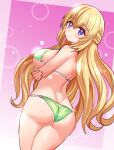  1girl ass back bikini blonde_hair blue_eyes breast_hold breasts closed_mouth commission cougar_(cougar1404) cowboy_shot from_behind half_updo halterneck large_breasts long_hair looking_at_viewer looking_back neptune_(series) smile solo standing string_bikini swimsuit vert_(neptunia) very_long_hair 