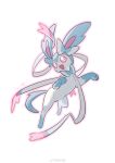  :d absurdres alternate_color bright_pupils commentary_request fang full_body happy highres lanjiujiu no_humans open_mouth pink_eyes pokemon pokemon_(creature) shiny_pokemon smile solo sylveon white_background white_pupils 