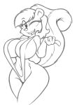 anthro big_breasts bikini breasts clothed clothing curvy_figure female jungle_girl king-cheetah mammal mephitid monochrome serenata simple_background skunk sling_bikini solo swimwear traditional_media_(artwork) white_background