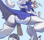 absurd_res angry anthro blade bodily_fluids breasts butt female hi_res knife meme nude paws rain_silves sergal silves smile solo swewat yarney