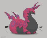2024 casloafy digital_media_(artwork) english_text feral generation_5_pokemon grey_background half-closed_eyes hi_res loaf looking_at_viewer lying multicolored_body narrowed_eyes nintendo no_sclera on_front onomatopoeia pokemon pokemon_(species) quadruped scolipede simple_background solo sound_effects text yellow_eyes