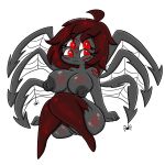 anthro arachnid arthropod black_body black_nipples breasts female genitals hair hi_res lewdchuu_(artist) nipple_dip nipples pussy red_eyes red_hair simple_background solo spider white_background