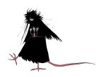  black_eyes black_feathers black_hair black_robe black_wings candle creature feathered_wings feathers full_body hair_over_one_eye highres holding holding_candle kamikiririp no_humans original red_tail robe solo walking white_background wings 