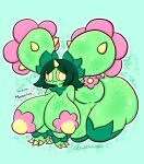 anthro big_breasts blue_background breasts female flower generation_5_pokemon green_body green_hair hair hi_res huge_breasts lewdchuu_(artist) maractus nintendo owo plant pokemon pokemon_(species) simple_background solo spikes spikes_(anatomy) star thick_thighs yellow_eyes