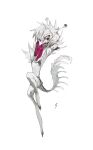  colored_skin creature full_body highres hooves kamikiririp no_humans open_mouth original solo stalk_eyes white_background white_hair white_skin 