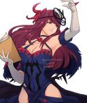  &gt;:( 1girl absurdres arm_up armpits bare_shoulders blue_choker blue_dress book breasts choker cleavage commentary detached_sleeves dress elbow_gloves english_commentary fire_emblem fire_emblem_engage gloves halterneck highres holding holding_book ivy_(fire_emblem) large_breasts long_hair purple_eyes purple_hair short_sleeves sierra117renner sleeveless sleeveless_dress solo upper_body v-shaped_eyebrows very_long_hair white_gloves 