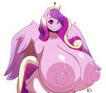  2018 absurd_res anthro areola big_breasts breasts digital_media_(artwork) edit equine feathered_wings feathers female friendship_is_magic hair hi_res horn huge_breasts long_hair looking_at_viewer mammal multicolored_hair multicolored_tail my_little_pony nipples princess_cadance_(mlp) purple_eyes ryousakai signature simple_background smile solo white_background winged_unicorn wings 