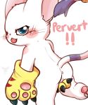  anus big_ears black_nose blue_eyes blush claws clothing digimon digimon_(species) english_text felid feline female fur gatomon gloves long_tail looking_at_viewer mammal minhpupu pawpads pussy solo tail_ring text tongue tongue_out whiskers white_fur 