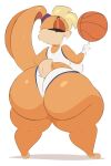 absurd_res anthro arizonathevixen ball basketball_(ball) big_breasts big_butt blonde_hair bottomwear bra breasts buckteeth butt clothing female gloves green_eyes hair handwear hi_res huge_butt huge_hips huge_thighs lagomorph leporid lola_bunny looking_at_viewer looking_back looney_tunes mammal narrowed_eyes open_mouth rabbit shorts solo sports_bra tan_body teeth thick_thighs underwear warner_brothers wide_hips