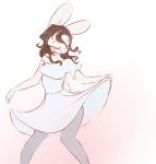  2019 alasou anthro breasts brown_hair clothed clothing digital_media_(artwork) eyes_closed female hair lagomorph mammal rabbit simple_background solo standing white_background 
