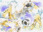  bream-tan claws closed_eyes commentary_request highres lying multiple_views no_humans pokemon pokemon_(creature) raikou rock scratching sitting tusks white_fur 