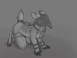 2022 adeer all_fours anthro arms_tied bdsm bondage bound cloven_hooves collar countershade_legs countershade_tail countershade_torso countershading cuff_(restraint) deer dewclaw_hooves ears_back female frogtied gimp_mask greyscale hoof_hands hooves horn kneeling legs_tied male mammal mask monochrome nude pivoted_ears restraints saliva_drop short_tail small_horn solo tail tail_bondage tail_tied unguligrade