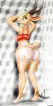 absurd_res against_surface against_wall antelope anthro bathing big_butt blonde_hair bottomless bovid breasts brown_body brown_fur butt clothed clothing disney female fur gazelle gazelle_(zootopia) genitals hair heartlessangel3d hi_res hooves horn mammal pussy smile solo steam topwear water zootopia