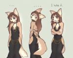 2024 anthro black_clothing brown_hair canid canine canis clothed clothing crossed_arms dialogue digital_drawing_(artwork) digital_media_(artwork) dingo english_text female fully_clothed fur hair hi_res mammal multiple_poses pose solo tan_body tan_fur text yshanii