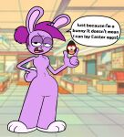 2022 3_toes anthro black_eyes black_text breasts buckteeth bunny_enid cartoon_network dialogue digital_drawing_(artwork) digital_media_(artwork) dumbochumbo easter easter_egg egg english_text enid_(ok_k.o.!_lbh) featureless_breasts featureless_crotch feet female fur hair hand_on_hip hi_res holding_egg holding_object holidays kaio_kincaid ok_k.o.!_let&#039;s_be_heroes open_mouth purple_body purple_fur purple_hair screencap screencap_background solo speech_bubble teeth text toes whiskers