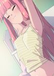  1girl :3 armpits arms_up blush breasts camisole closed_eyes homura_shinji indoors kotonoha_akane long_hair morning navel pink_hair small_breasts solo stretching sunlight voiceroid waking_up 