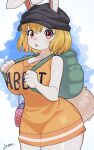2024 5_fingers absurd_res anthro artist_name arumo backpack big_breasts big_butt blonde_hair breasts butt carrot_(one_piece) clothed clothing curvy_figure eyelashes female fingers hair hat headgear headwear hi_res hourglass_figure lagomorph leporid looking_at_viewer mammal minkmen_(one_piece) one_piece open_mouth rabbit short_hair solo tail text text_on_clothing thick_thighs wide_hips