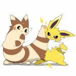 1:1 ambiguous_gender animated black_eyes brown_stripes eeveelution furret generation_1_pokemon generation_2_pokemon jolteon nintendo pawpads pink_pawpads pokemon pokemon_(species) short_playtime simple_background static static_cling static_electricity stripes tan_body tontaro white_background white_body yellow_body