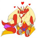 anthro blaziken blue_eyes bottomwear breasts clothing colored duo eye_contact feathers female female/female fire fur gender_transformation generation_3_pokemon hair heart_symbol hi_res kaitofletcher kneeling leaning leaning_forward long_hair looking_at_another love medium_breasts microskirt mind_alteration miniskirt mtf_transformation nintendo open_mouth panties personality_change pokemon pokemon_(species) red_body red_feathers romantic romantic_couple skirt species_transformation thick_thighs tongue tongue_out transformation underwear yellow_body yellow_feathers yellow_fur