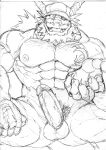 abs anthro biceps big_muscles claws clothing dragon eastern_dragon fangs genitals guide_lines hat headgear headwear hi_res humanoid_genitalia humanoid_penis kas20241013 kemono looking_at_viewer male muscular mythological_creature mythological_scalie mythology nipples pecs penis pubes scalie smile solo teeth vein veiny_penis