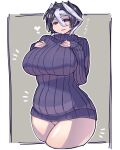  1girl absurdres black_hair black_sweater breasts curvy highres long_sleeves made_in_abyss medium_hair mikiji multicolored_hair ozen smile sweater thighs two-tone_hair white_hair wide_hips 