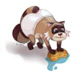  1:1 2024 anthro belly big_butt biped brown_body butt clothing hi_res lukatofu mammal procyonid raccoon rascal_(robot_dreams) robot_dreams simple_background slightly_chubby smile solo underwear 