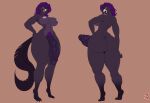  anthro armpit_hair avian big_breasts bird body_hair breasts corvid danica feathers genitals gynomorph herm hi_res hyper hyper_genitalia intersex maouyeen model_sheet nude oscine passerine pinup pose pubes purple_body solo solo_focus tail tail_feathers tall 