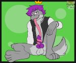  absurd_res anthro balls clothed clothing digital_media_(artwork) erection fur genitals hair hi_res khryaus_o&#039;howl_(artist) king_(crmlcd) long_tongue looking_at_viewer male nintendo oral paws penis sex simple_background smile smug solo tail tongue tongue_out tonguejob topwear 