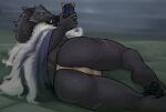  anthro anus anus_peek beach big_butt blaidd_(elden_ring) bottomwear bulge butt canid canine canis cape clothed clothing detailed_bulge digital_media_(artwork) elden_ring electronics facial_scar fangs fromsoftware genital_outline genitals grey_body hair hi_res looking_at_viewer lying male mammal muscular muscular_anthro muscular_male muscular_thighs on_side outside pawpads paws penis penis_backwards penis_outline perineum phone presenting presenting_hindquarters scar scars_all_over scars_on_thighs seaside selfie smile solo spreading swimwear tambangwoof teeth thick_thighs thong underwear water wolf 