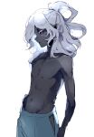  1boy black_sclera black_skin colored_sclera colored_skin highres kageorochi kmnk_(kumanuko) long_hair male_focus navel pointy_ears profile red_eyes simple_background topless_male white_background white_hair youkai_(youkai_watch) youkai_watch 