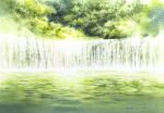  dappled_sunlight day forest highres moss nature no_humans original painting_(medium) plant river riverbank scenery shimizu_megumi_(m_acquerello) sunlight traditional_media tree water watercolor_(medium) waterfall 