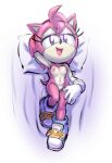  2024 absurd_res amy_rose anthro areola breasts clothing eulipotyphlan eyelashes female fingers footwear genitals gloves half-closed_eyes handwear hedgehog hi_res lying mammal mostly_nude narrowed_eyes nipples on_back open_mouth pillow pussy rockthebull sega shoes solo sonic_the_hedgehog_(series) 
