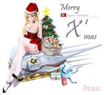  christmas cleavage dress heels no_bra rail_(silverbow) stockings thighhighs undressing zhanjianshaonv 