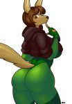  anthro big_breasts big_butt blazbaros breasts brown_body brown_fur butt canid canine canis clothing curvy_figure female fur green_clothing hi_res huge_breasts huge_butt jackal jacket jumpsuit looking_at_viewer mammal solo tight_clothing topwear voluptuous wide_hips 