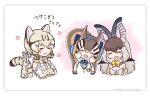  3girls animal_ears bat_ears bat_girl bat_wings bow bowtie brown_hair brown_long-eared_bat_(kemono_friends) cat_ears cat_girl cat_tail chipmunk_ears chipmunk_girl chipmunk_tail da_(bobafett) elbow_gloves extra_ears geoffroy&#039;s_cat_(kemono_friends) gloves grey_hair kemono_friends kemono_friends_v_project leotard long_hair microphone multiple_girls ribbon shirt short_hair siberian_chipmunk_(kemono_friends) simple_background sleeveless sleeveless_shirt suspenders tail translation_request twintails upper_body vest virtual_youtuber wings 