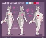 2024 4_toes 5_fingers absurd_res alexia_lazuli anthro arctic_wolf areola arm_markings back_markings blue_eyes breasts butt canid canine canis color_swatch english_text facial_markings feet female fingers front_view fur genitals grey_body grey_fur head_markings hi_res hindpaw humanoid_hands mammal markings model_sheet multi_breast multi_nipple navel nipples nude outie_navel pawpads paws pregnant pregnant_anthro pregnant_female pussy rear_view red_areola red_nipples red_nose red_pawpads shoulder_markings signature solo standing text toes wolf womb_tattoo zendrid