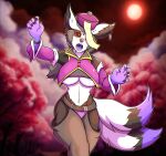  anthro asian_mythology blood_moon chinese_mythology claws clothed clothing east_asian_mythology female forest forest_background fox_spirit fur hi_res jiangshi looking_at_viewer mythology nature nature_background plant red_eyes scar solo thony_dog tree undead white_body white_fur 