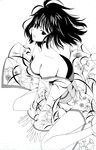  cleavage kara_no_kyoukai kimono monochrome no_bra open_shirt ryougi_shiki takeuchi_takashi type-moon 