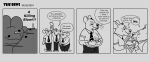  2024 anthro barnem biped bottomwear clothing comic dialogue english_text food group hi_res humanoid_hands male mammal murid murine necktie overweight overweight_male pants rat rodent shirt smile text topwear 