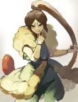 1boy brown_hair colored_sclera high_ponytail highres japanese_clothes kmnk_(kumanuko) licking_lips long_hair looking_at_viewer male_focus oogama_(youkai_watch) red_eyes solo tongue tongue_out yellow_sclera youkai_(youkai_watch) youkai_watch 