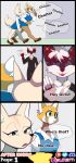 absurd_res aggretsuko ailurid anthro artifact_the_fox big_tail black_body black_eyes black_fur blue_eyes brown_body brown_eyes brown_fur canid canine clothed_breasts clothing collared_shirt comic dialogue digit_ring duo english_text eyes_closed female fennec_fox fenneko fox fur gesture glowhorn group hair hallway hi_res jewelry male male/female mammal married_woman necktie office_clothing open_mouth orange_body orange_fur red_body red_fur red_hair red_panda retsuko ring sanrio sharp_teeth simple_background smile sparkles suit suspicious tail talking_to_another teeth text trio true_fox walking waving waving_hand wedding_ring white_body white_fur white_hair work_uniform