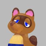 2024 animal_crossing anthro blue_eyes bodily_fluids brown_body brown_fur canid canine digital_media_(artwork) fur genital_fluids genitals kitkiy male mammal nintendo penis precum raccoon_dog simple_background solo tanuki tom_nook_(animal_crossing) unusual_anatomy unusual_genitalia_placement what