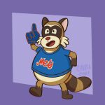  2024 anthro biped brown_body cariany58 clothing hi_res male mammal open_mouth procyonid raccoon rascal_(robot_dreams) red_nose robot_dreams shirt simple_background slightly_chubby smile solo topwear 