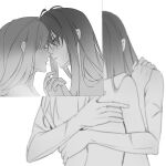  2girls after_kiss blush commentary greyscale hand_on_another&#039;s_shoulder hands_on_another&#039;s_back highres holding_hands hug interlocked_fingers long_hair miix777 monochrome multiple_girls nude parted_lips path_to_nowhere rahu_(path_to_nowhere) saliva saliva_trail scar scar_across_eye scar_on_arm shalom_(path_to_nowhere) upper_body yuri 