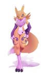  artist_name black_sclera blue_eyes colored_sclera dated digimon digimon_(creature) fox_tail full_body highres looking_at_viewer lummh renamon simple_background solo tail white_background 