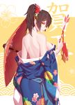  ass kaga_(kancolle) kantai_collection kimono nian no_bra open_shirt umbrella undressing 
