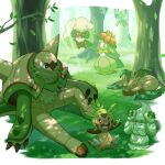  alcremie celebi chesnaught chespin closed_eyes dated floating fluffy forest grass green_fur leaf leafeon lilligant nature no_humans on_grass pokemon pokemon_(creature) shell signature sitting sleeping smile spikes sunlight trait_connection tree wataame4907 whimsicott 