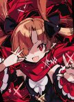  1girl demon_girl detached_sleeves disgaea disgaea_rpg hair_ornament hair_over_one_eye hair_rings highres jewelry kasumi_koujou looking_at_viewer open_mouth pointy_ears red_eyes red_scarf ring scarf sicily_(disgaea) sicily_xeno_(disgaea) smile solo 