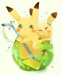  :3 closed_mouth commentary_request drinking_straw glass green_eyes highres holding holding_drinking_straw looking_at_viewer no_humans pikachu pokemon pokemon_(creature) smile solo ushiina white_background 